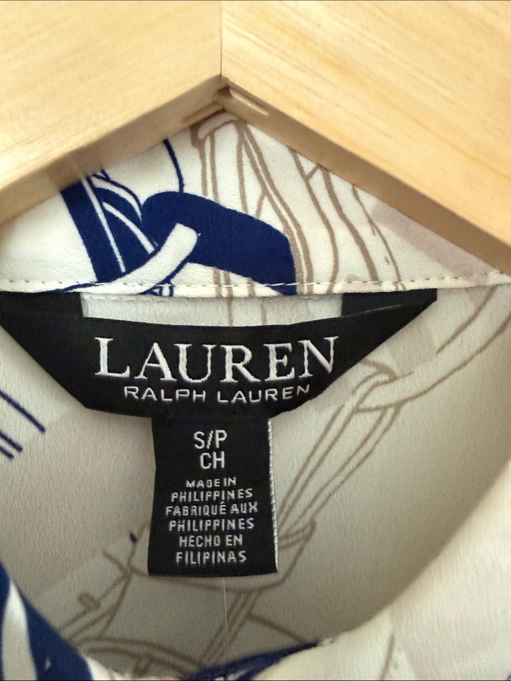 Lauren Ralph Lauren Navy and Cream Printed Top